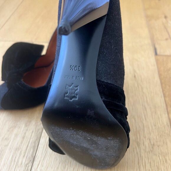 Lanvin Black Felt and Velvet Bow, Navy Heel Open Toe Pumps Size 39.5 - Picture 8 of 8